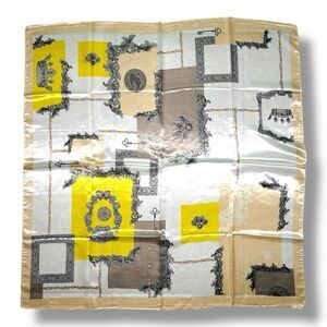 Peach & Yellow White Scarf 35” X 35” Women Scarve Crown Headscarf Elegant